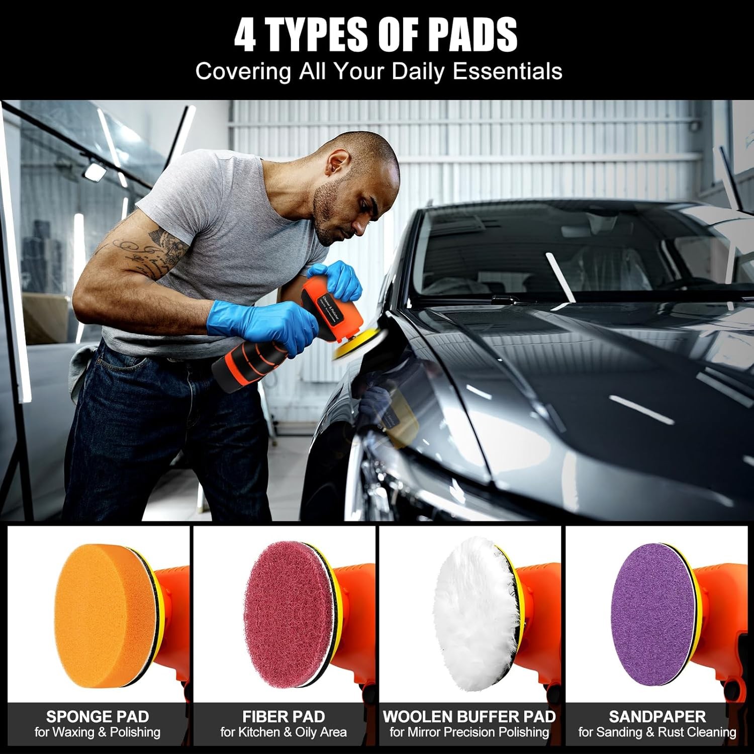 Cordless Sander, 3″ Palm Sander with 2Pcs 16.8V 3.0Ah Batteries, 3500RPM Mini