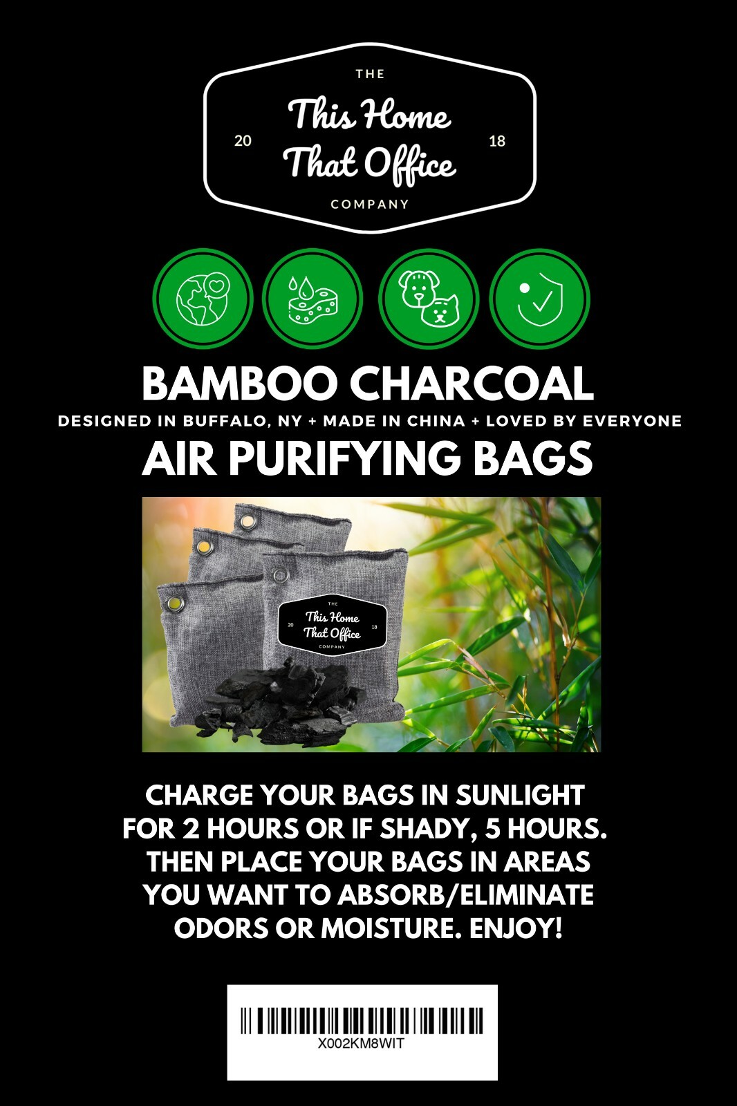 Bamboo Charcoal Odor Eliminating Bags – Pack of 4 – 200 grams – Brand NEW