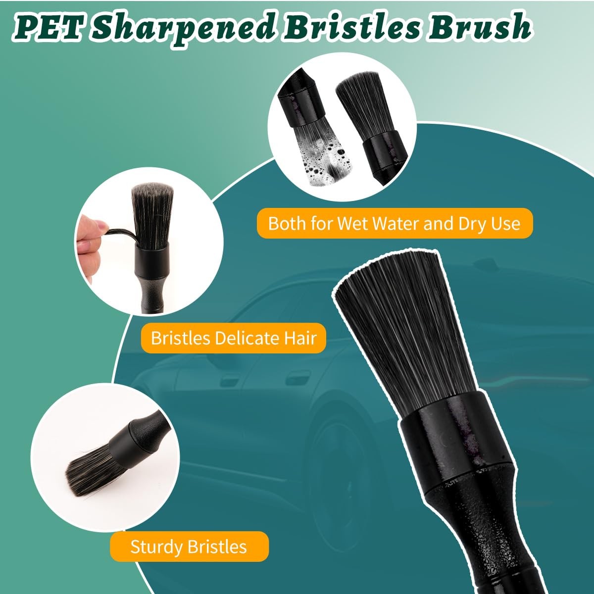 7PCS Car Detailing Brush Set, Ultra Soft Boars Hair Car Interior Detailing Br…