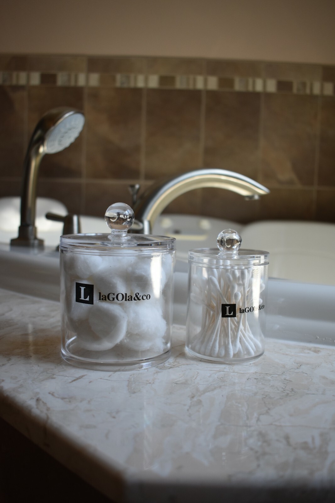 Qtip DISPENSER HOLDER Bathroom Vanity Organizer Apothecary Clear 10 oz & 20 oz.