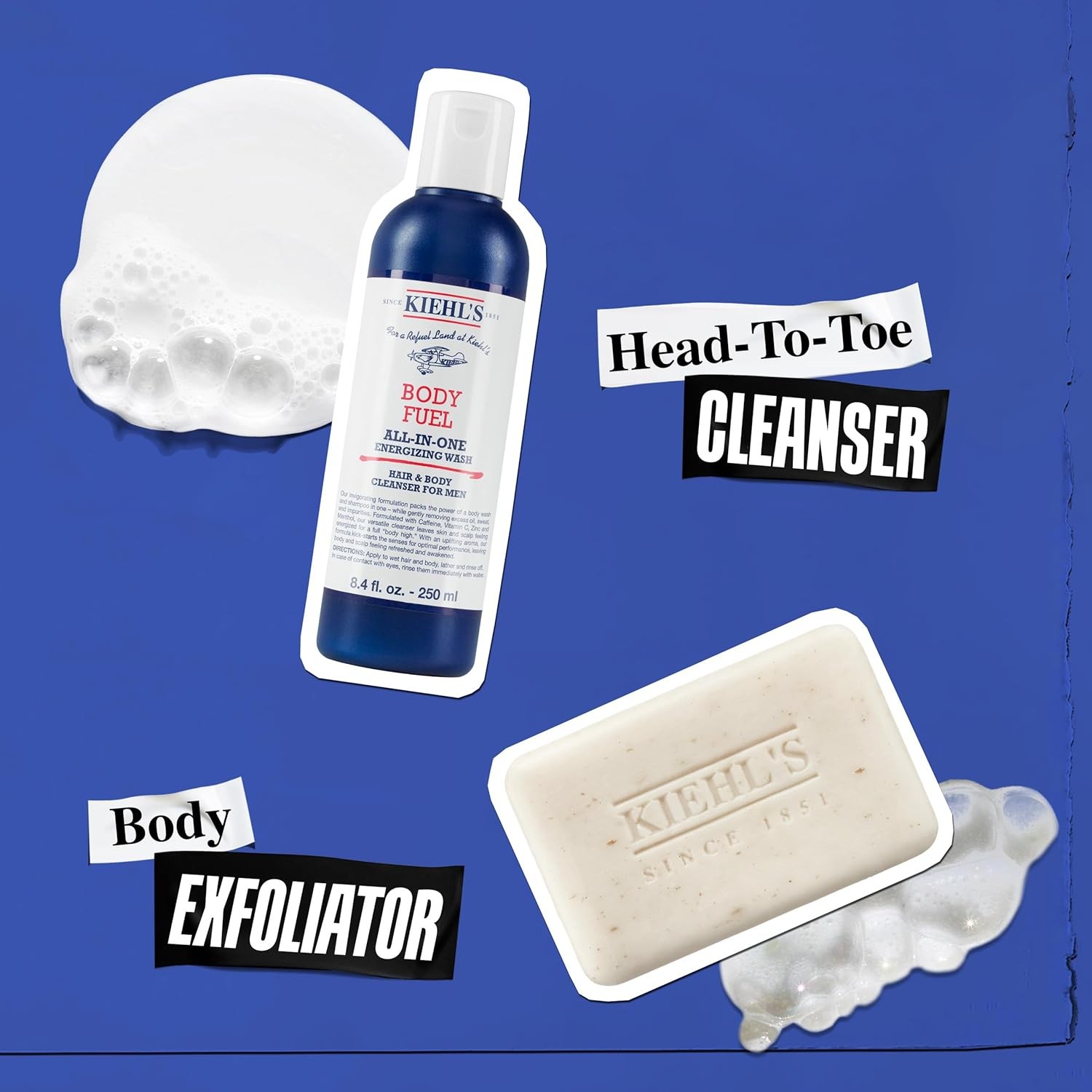 Kiehl’s Body Fuel All-in-One Energizing Body Wash & Shampoo for Men, with Ment