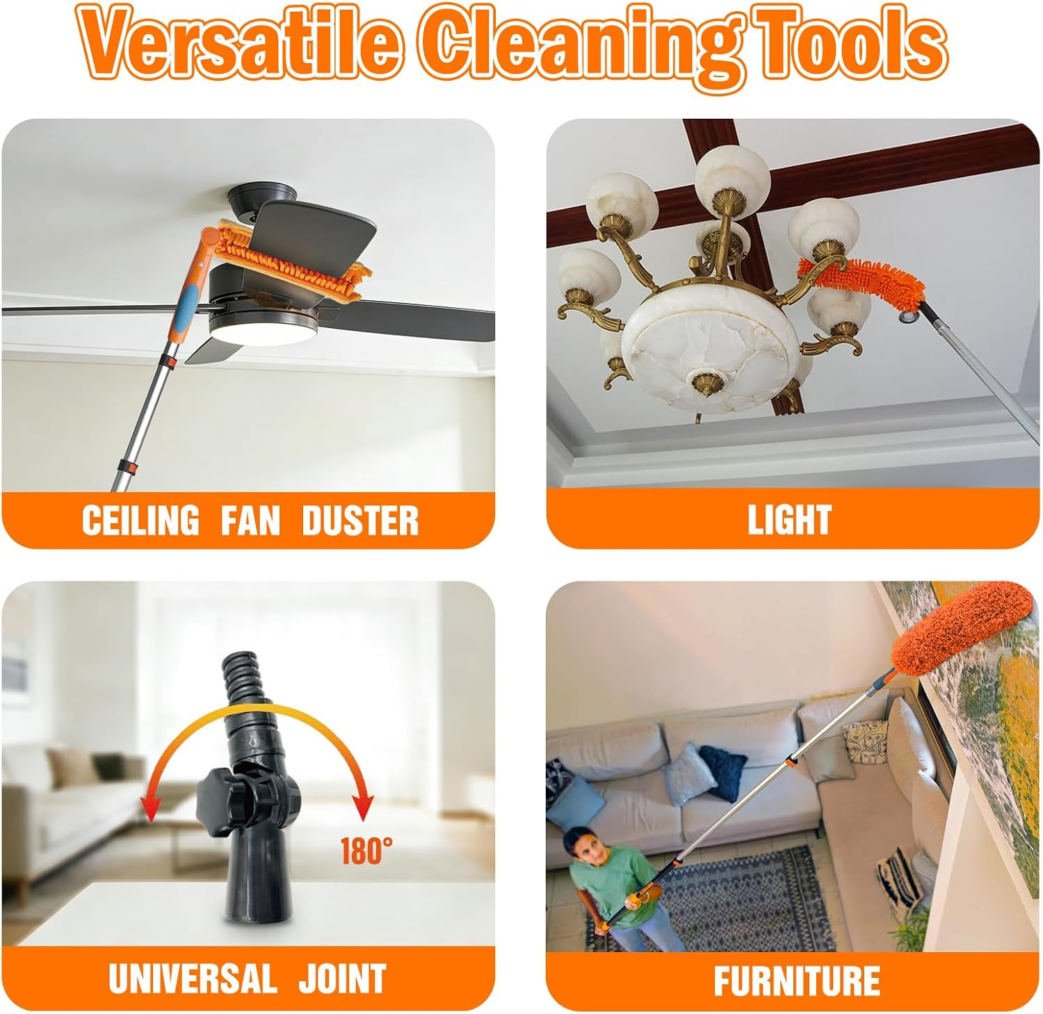 26FT Ceiling Fan Cleaner Duster Kit Extension Pole Microfiber Blade Dusting