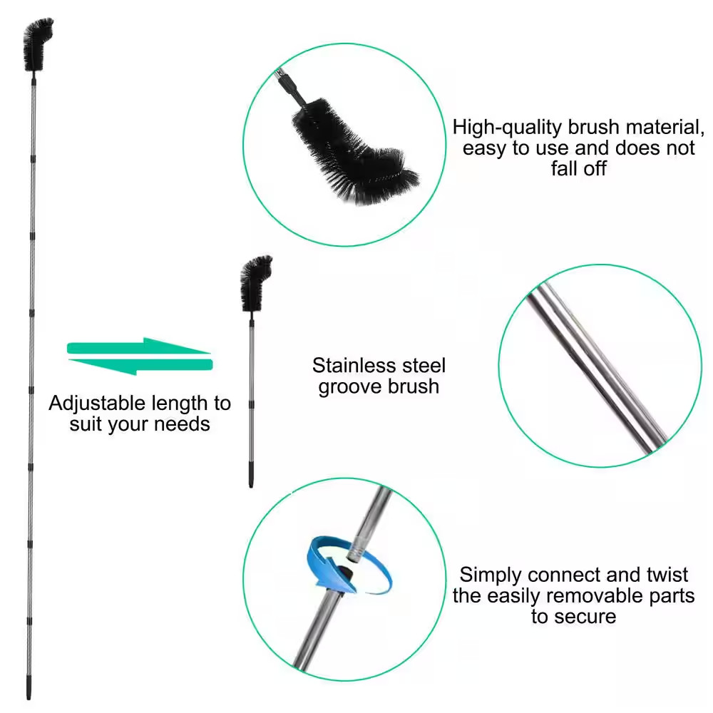 11.5 Ft. Gutter Cleaning Utility Brush with Telescoping Handle, Rain Cleaner Ext