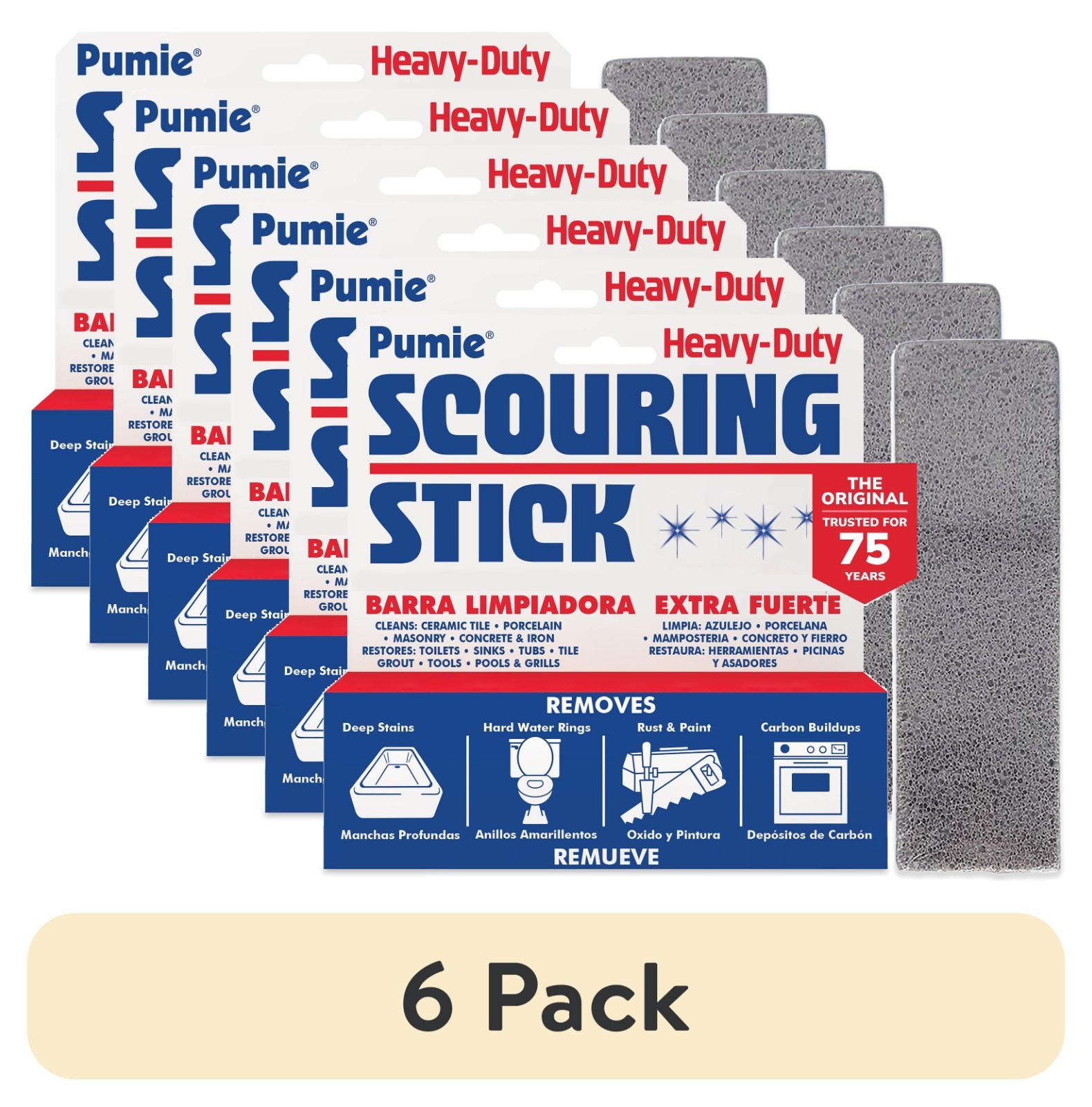 (6 pack) Pumie Scouring Stick Indoor and Outdoor Cleaner, 1 Count