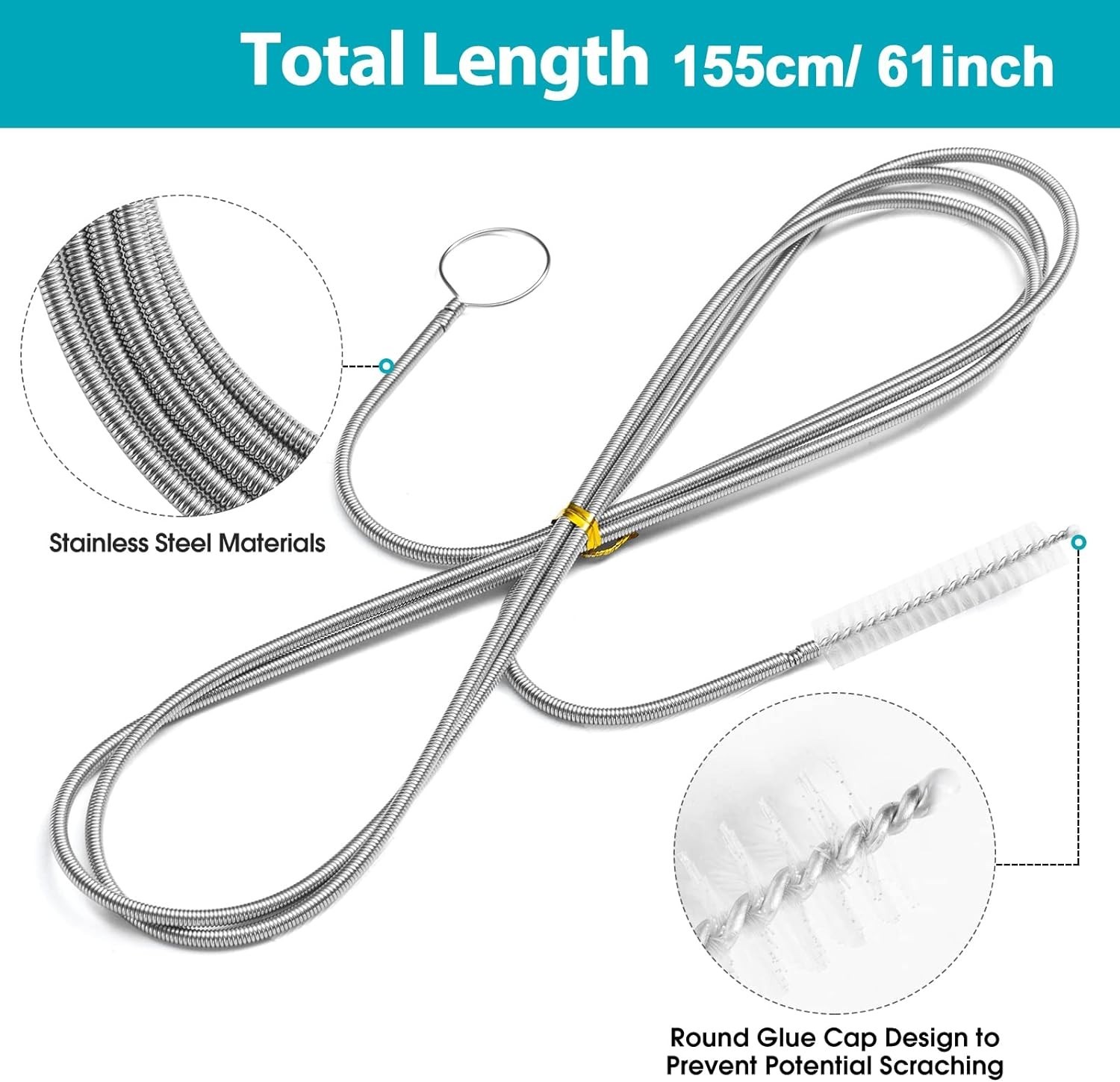 Durable 61” Long Flexible Cleaning Brush for Pipes and Tubes – Scratch-Free