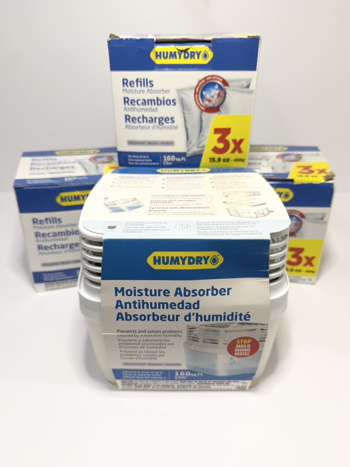 Humydry® Moisture Absorber with 3 Boxes of 3 Pack Absorber Refills Unscented