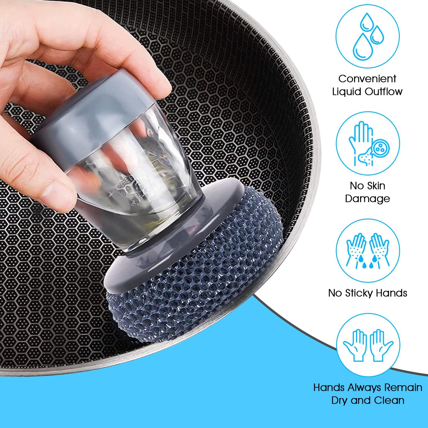 Soap Dispenser Palm Brush Sponge for Kitchen Sink Pan Pot Oven & Other Dish