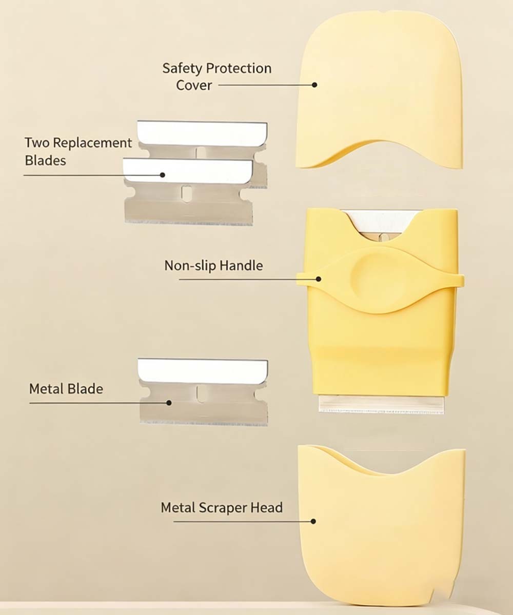 Compact Cleaning Scraper with Razor Blades, Ideal fits Removing Labels & Residue