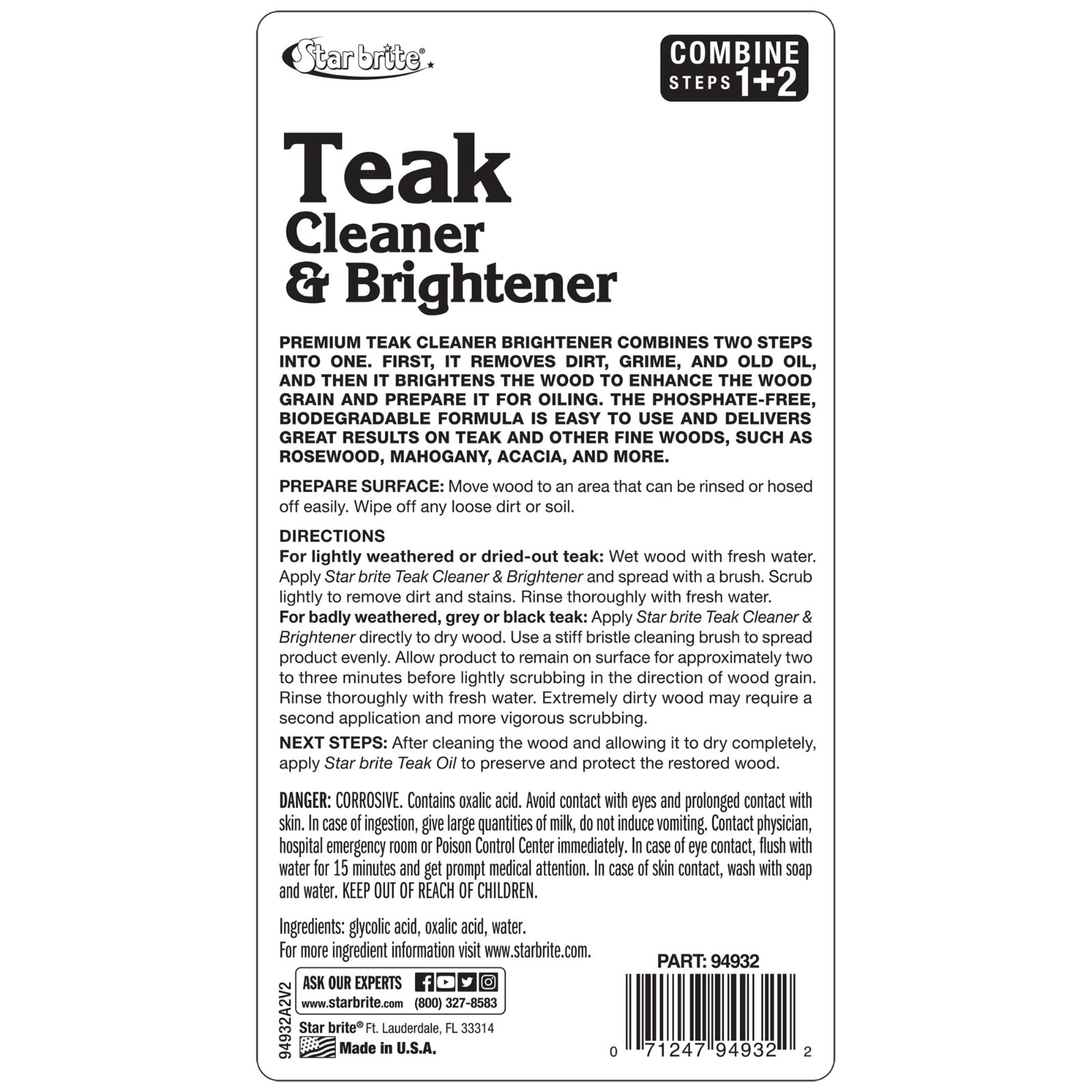 Teak Cleaner & Brightener for Weathered Wood – 32oz Restores Natural Beauty