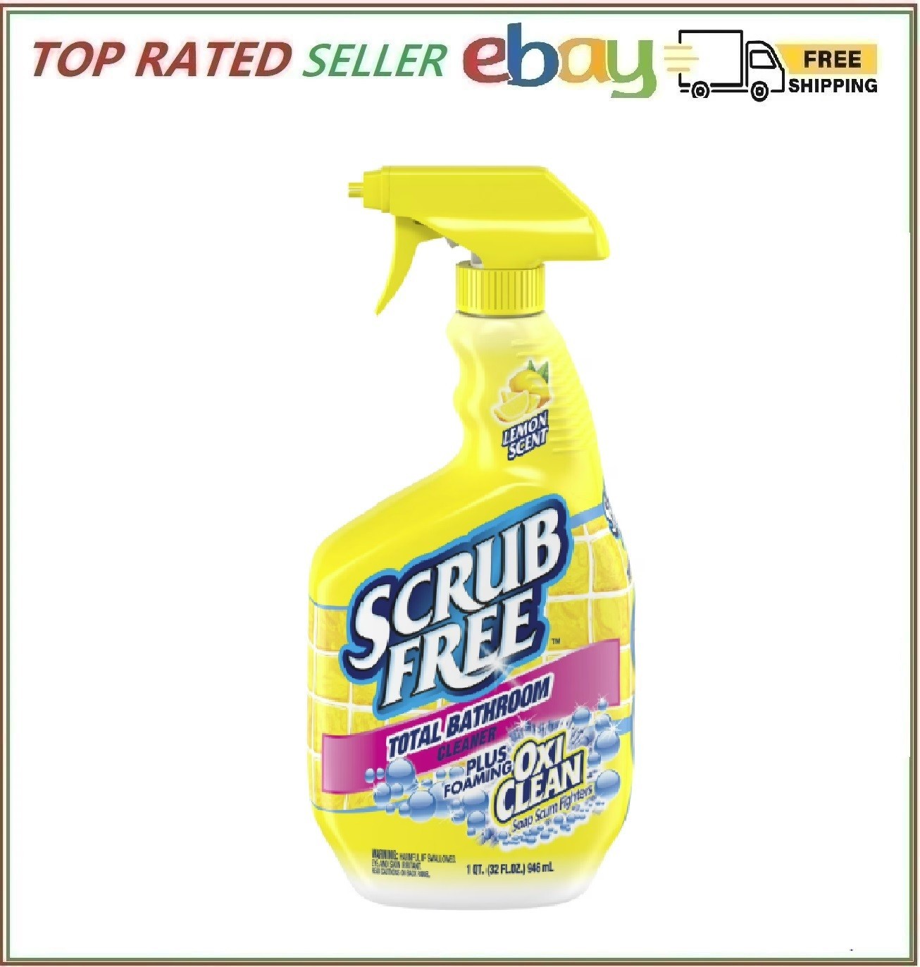 Scrub Free Total Bathroom Cleaner with OxiClean, Lemon Scent, 32 fl oz