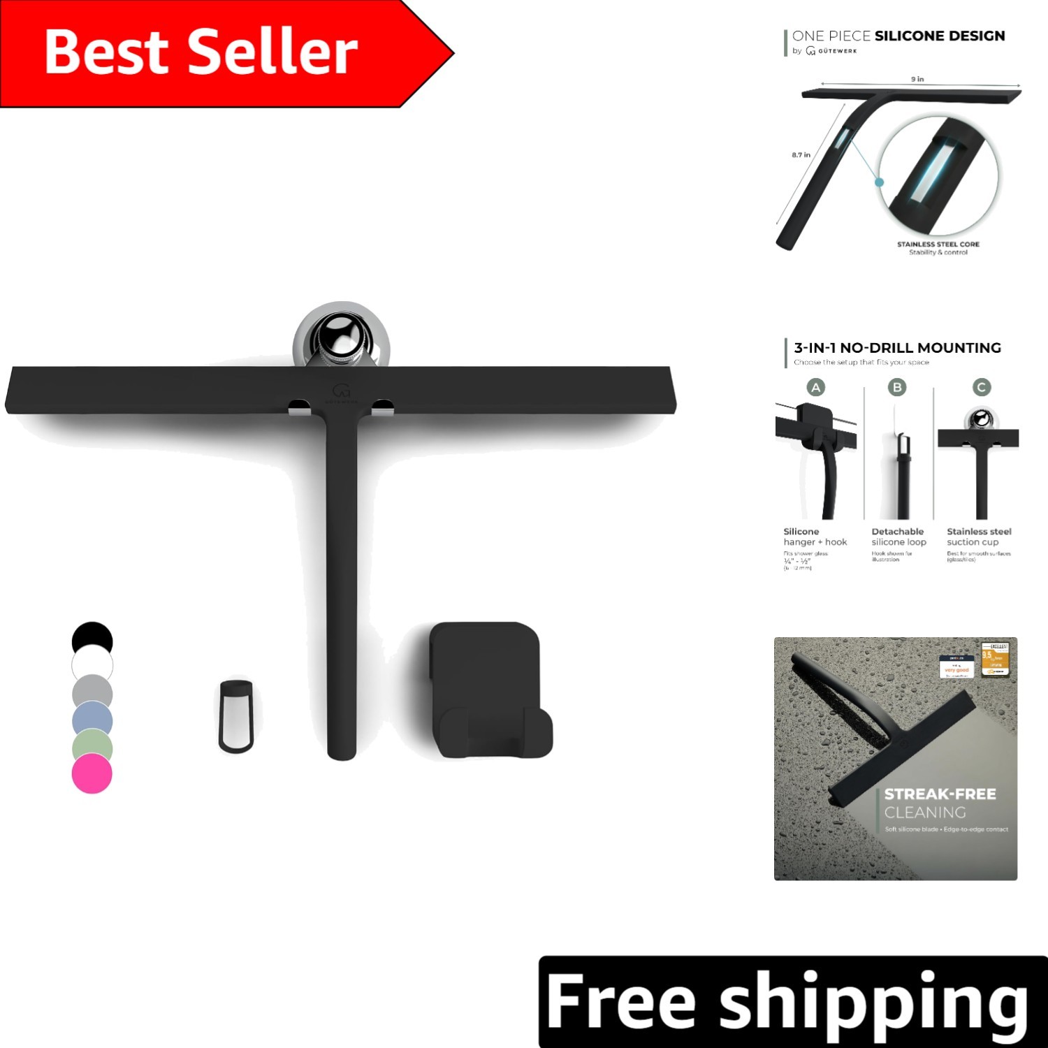 Hygienic Silicone Shower Squeegee for Glass & Mirrors – 15 Inches of Perfection