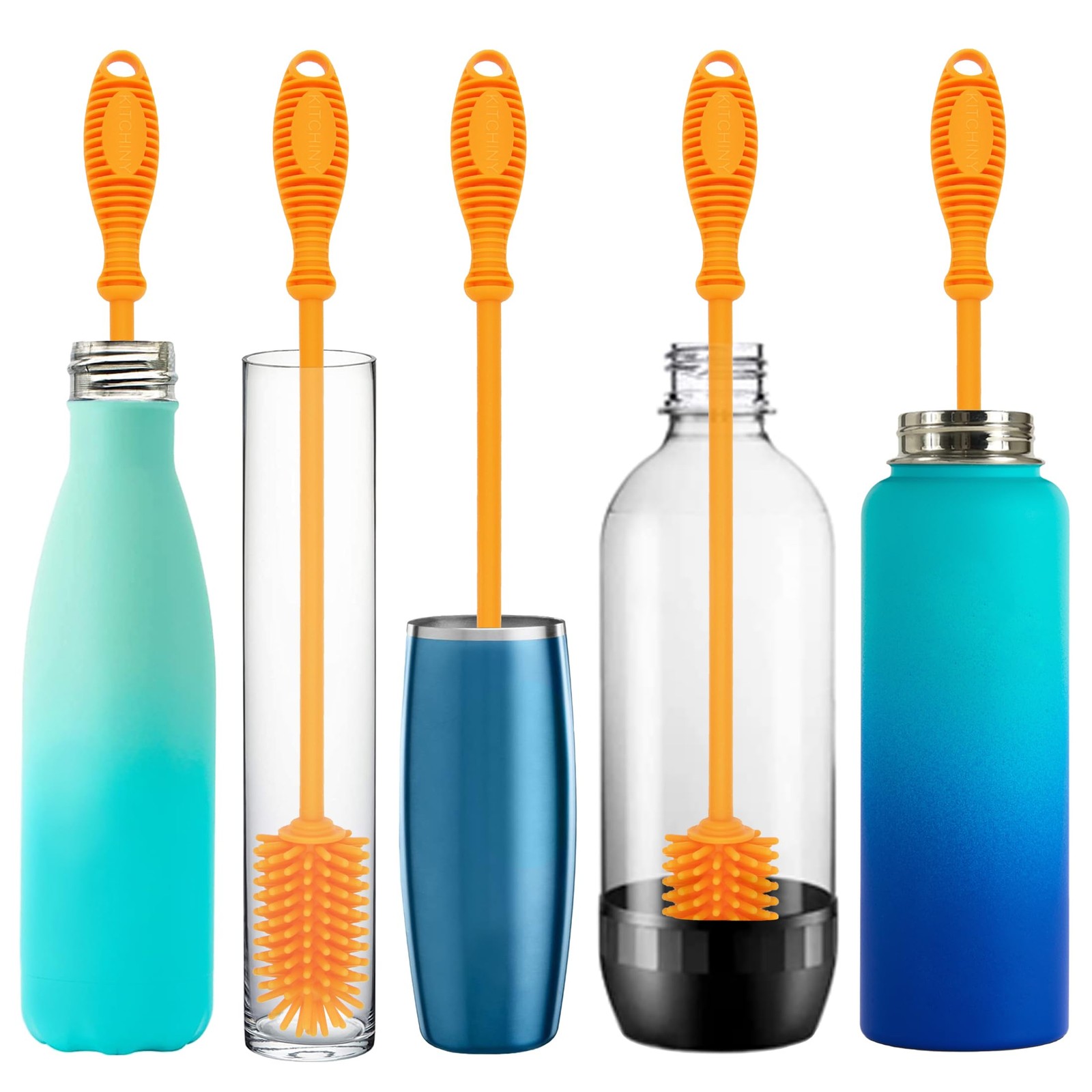 Silicone Bottle Brush with 2 Straw Cleaners 12.5” Water Bottle Cleaner Brush…
