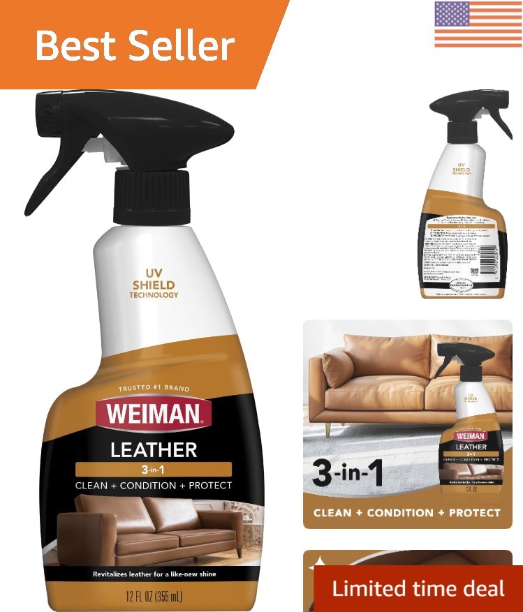 All-in-One Leather Cleaner & Conditioner – UV Protection, No Residue – 12 Fl Oz