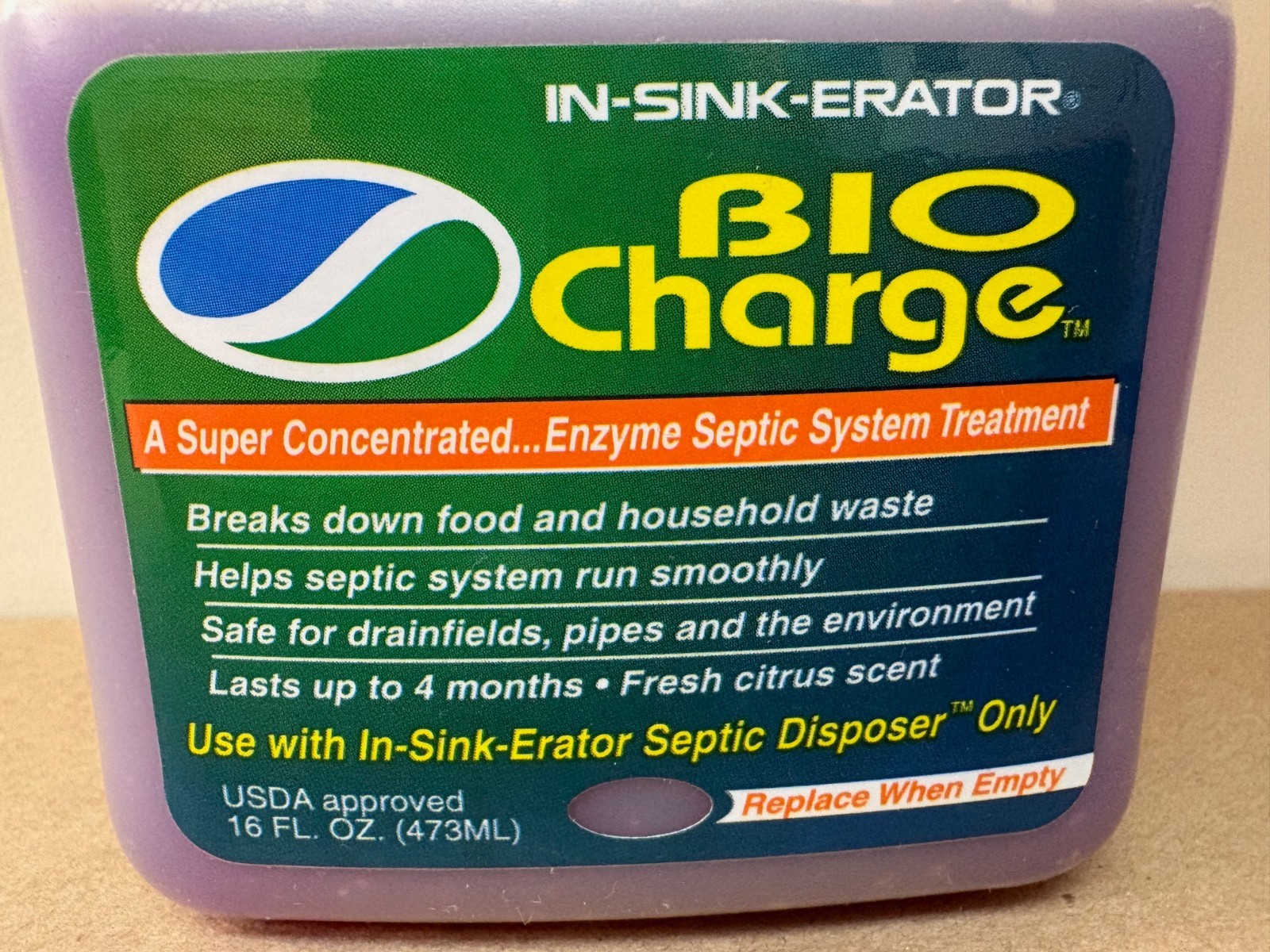 In-sink-erator Bio Charge. Concentrated Enzyme Septic Treatment.