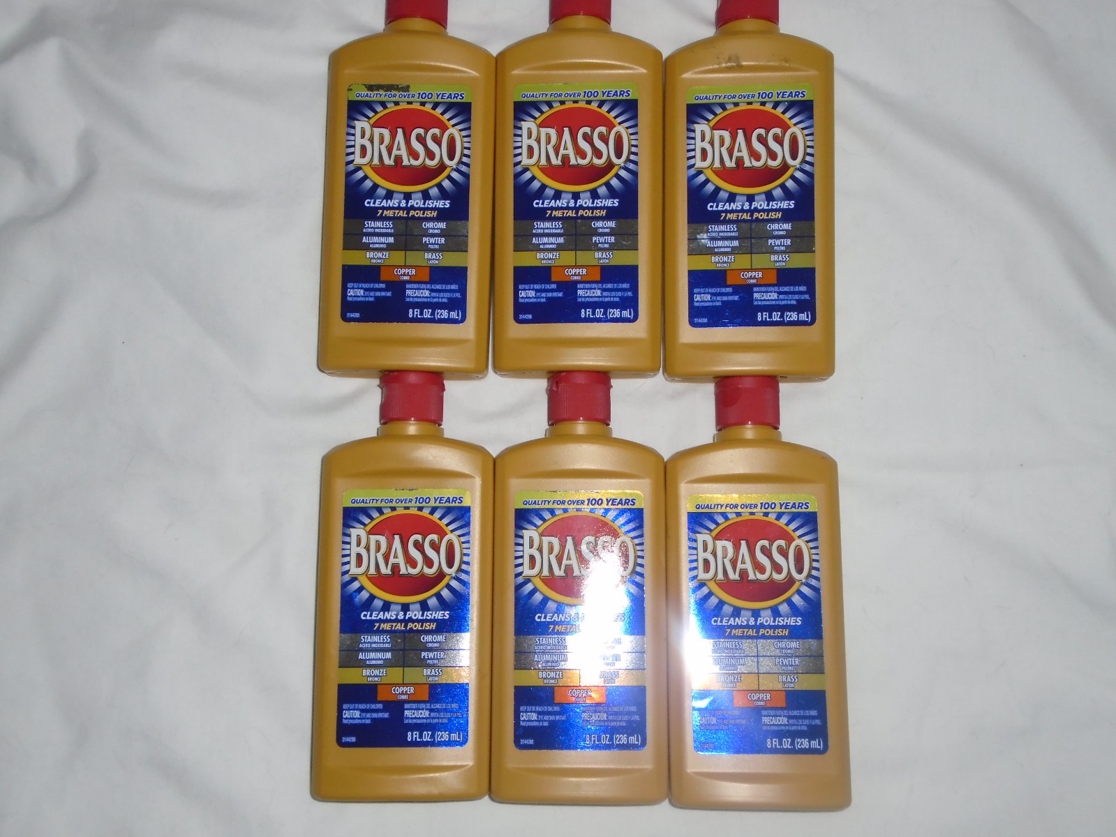 Set of 6 Brasso 7-Metal Polish 8 oz Bottles – Copper, Brass, Bronze, Chrome NEW