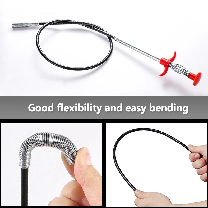 1pc 24in Spring Pipe Dredging Tool Drain Snake Clog Remover Cleaning Stick – NEW