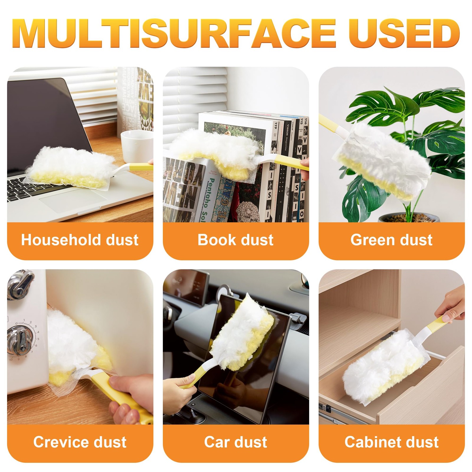 Disposable Electrostatic Duster for Cleaning with 2 Handles & 24 Yellow Heavy