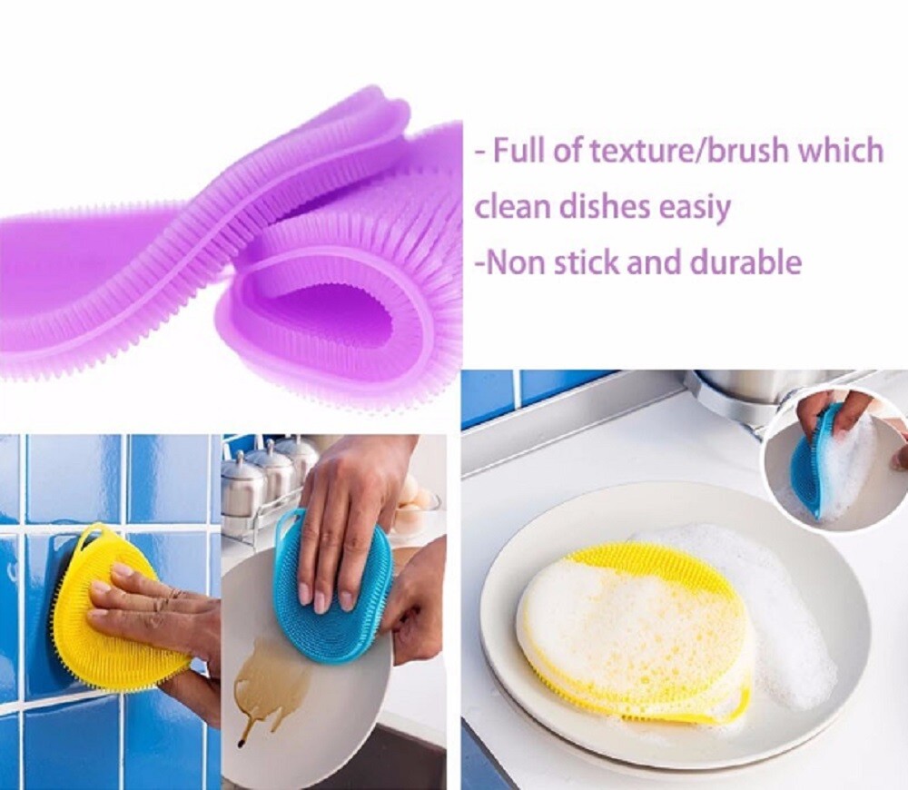 3PC Multifunction Silicone Dish Washing Cleaning Brush Kitchen Home Cleaner Tool