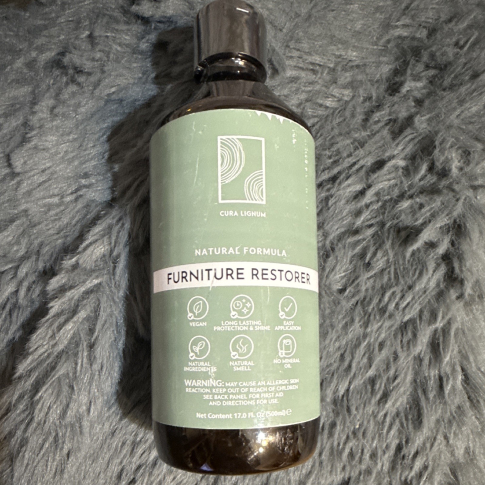 Cura Lignum Furniture Restorer Vegan Natural No Mineral Oil 17 fl oz 500 ml