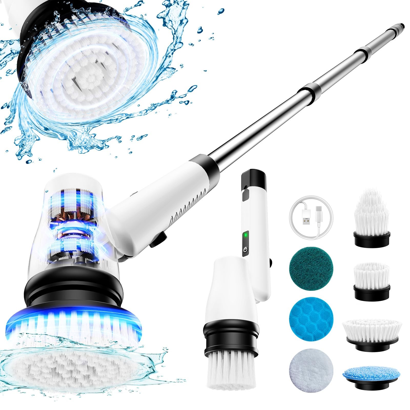 GiveBest Electric Spin Scrubber, Cordless Shower Scrubber, 7 Replacement Head