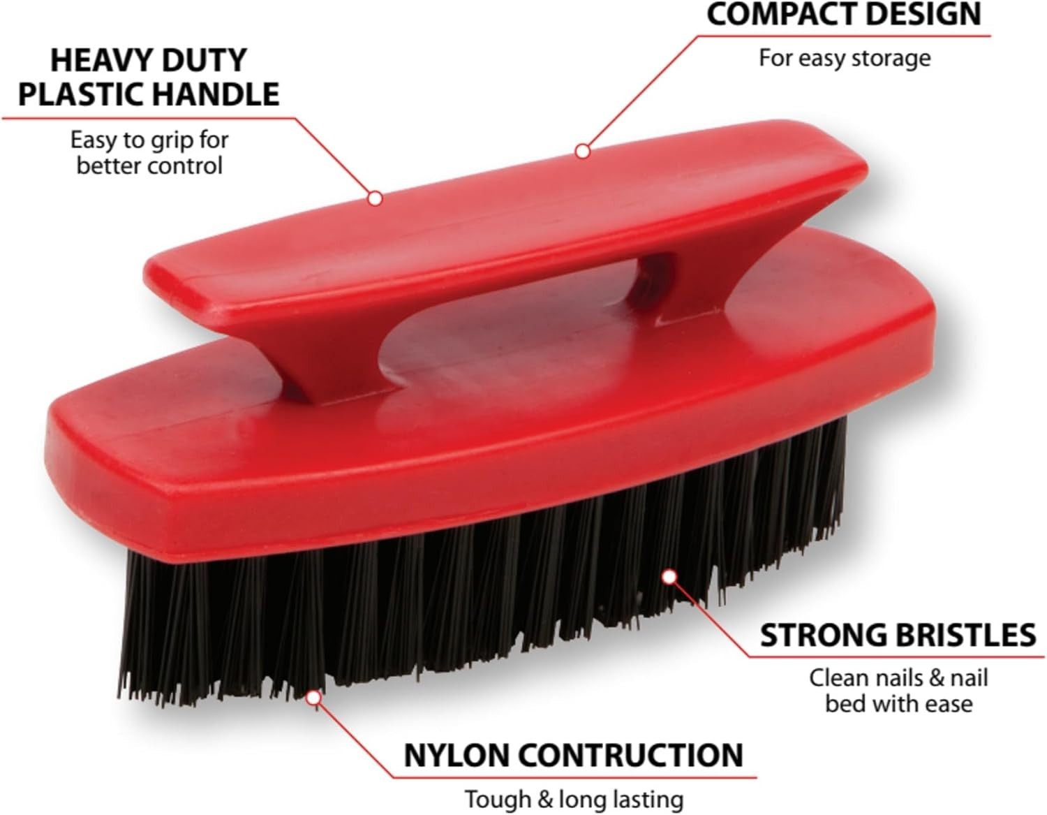 Durable Nylon Bristle Scrub Brush with Comfort Grip for Nail and Hand Cleaning