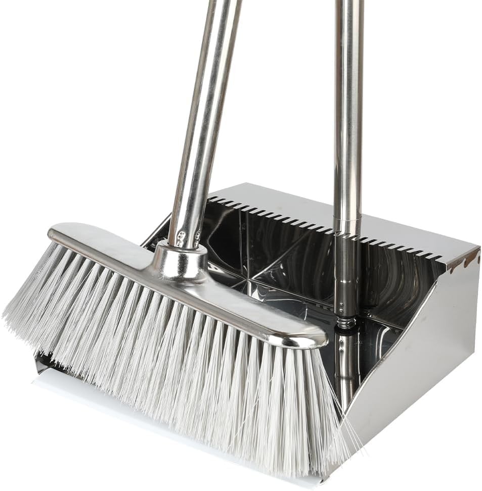 Metal Dustpan Long Handle Stainl Steel Dustpan, Heavy Duty Standing