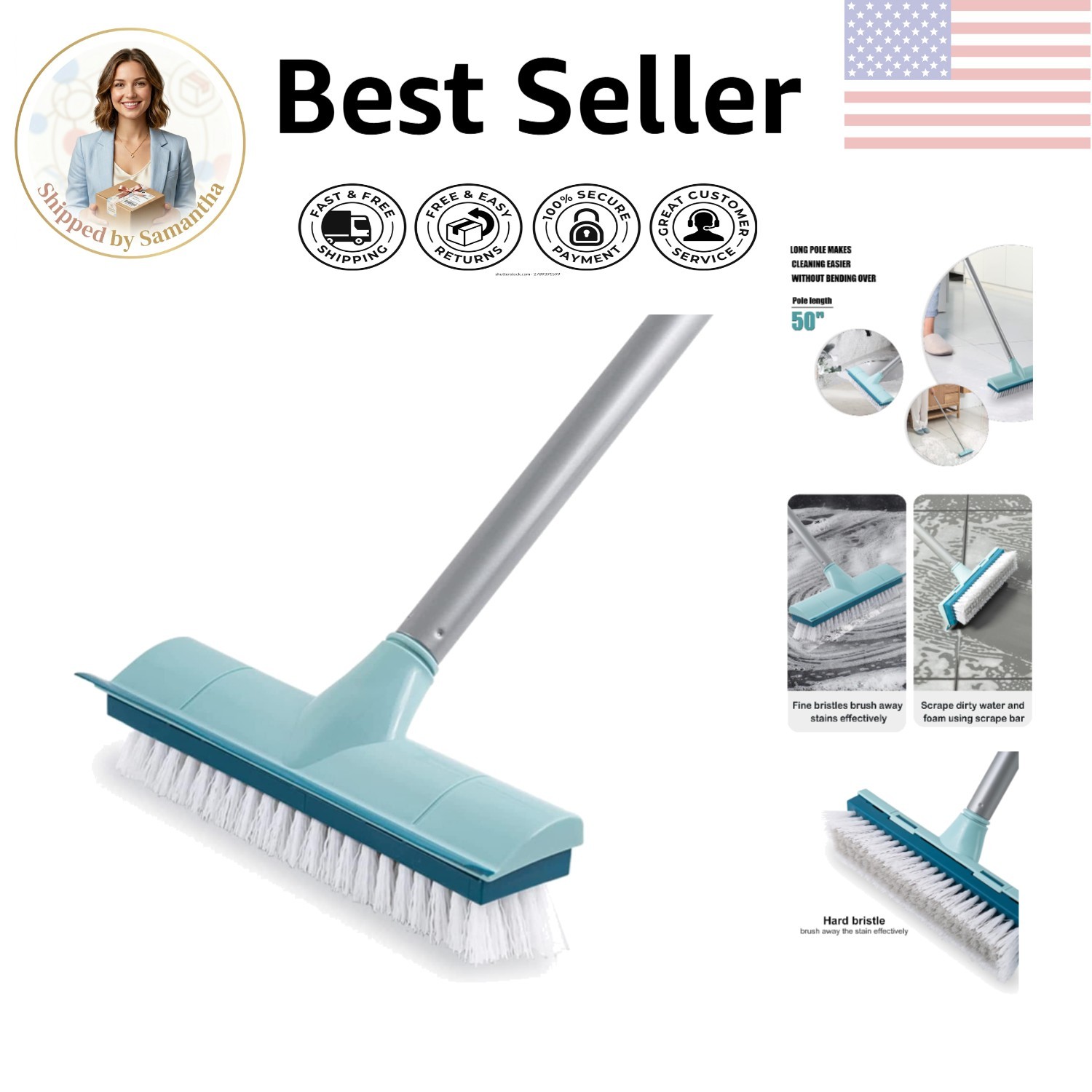 Extendable Floor Scrub Brush with Stiff Bristles – Perfect for Bathroom & Patio