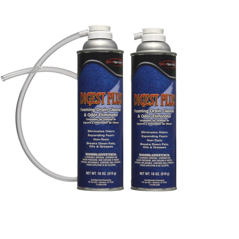 Quest Specialty DIGEST PLUS Foaming Drain Cleaner and Odor Eliminator, 2 count
