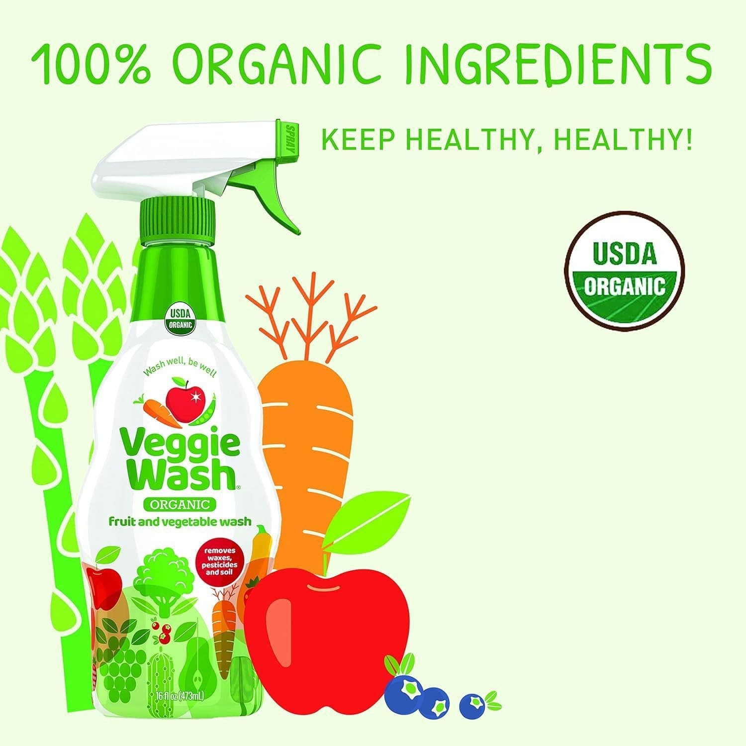 Veggie Wash Certified Organic Fruit and Vegetable Cleaner Pack of 3 – 16 Fl Oz