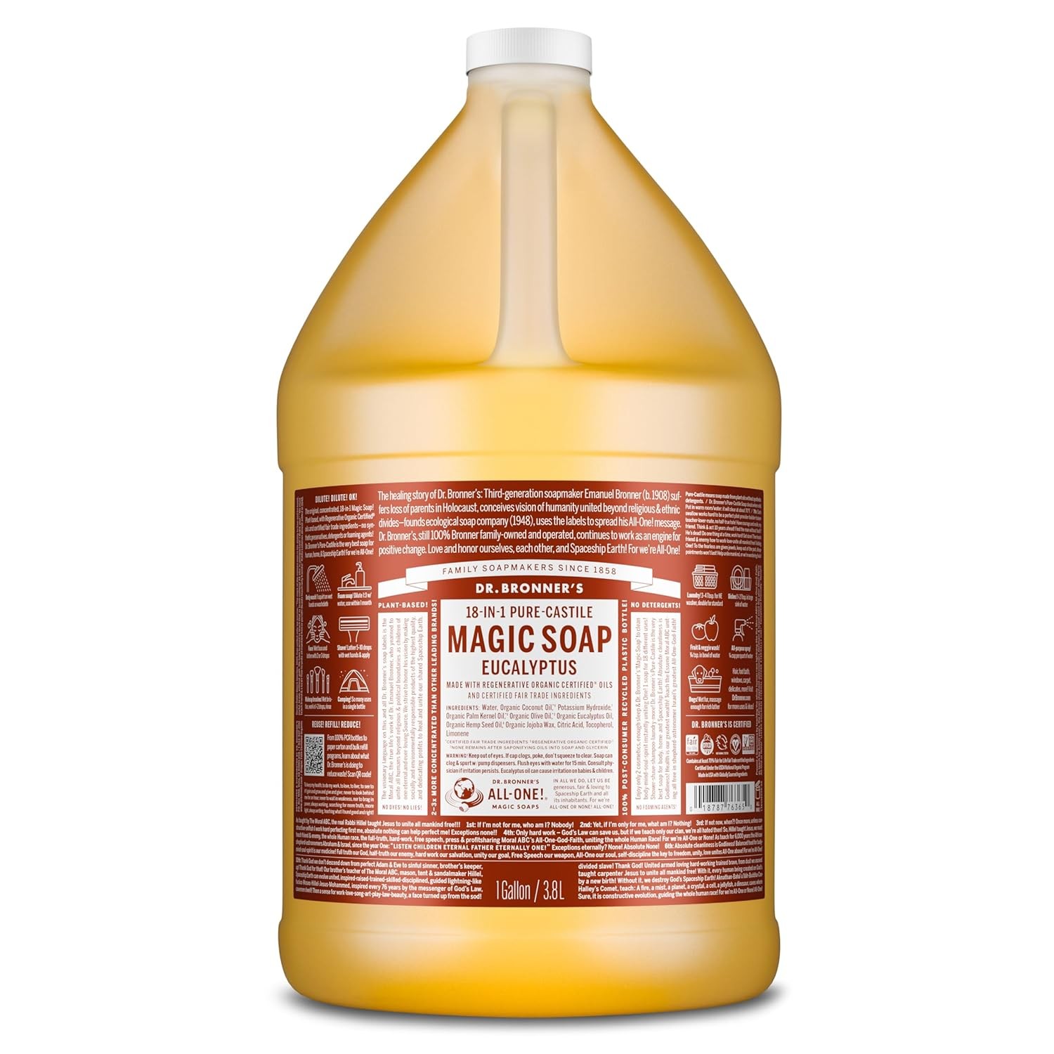 Dr. Bronner’s Pure-Castile Magic Soap Liquid (Eucalyptus, 1 Gallon) – Made wit