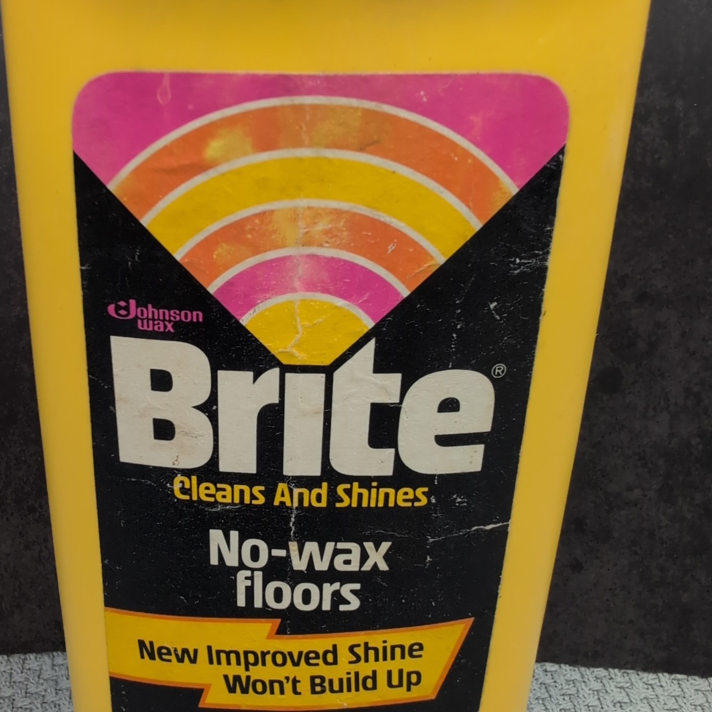 Vintage 1982 Brite No-Wax Floor Cleaner 16oz Bottle 79% Full Prop S.C. Johnson