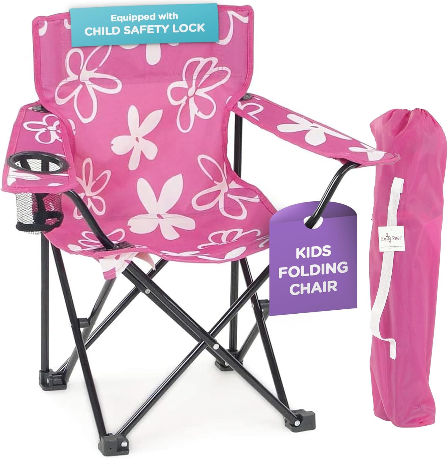 Kids Folding Chair | USA Company | Pink Kid Beach Chair with Safety Lock- Campin