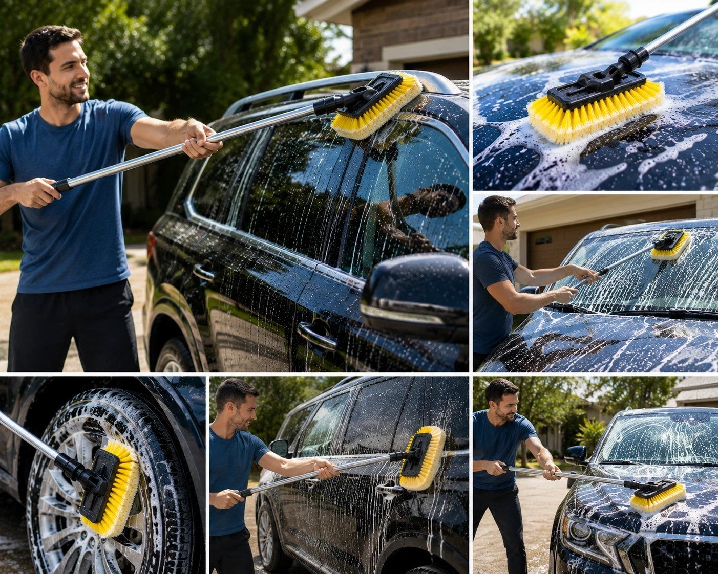 soft bristle car wash brush head- gentle auto cleaning tool