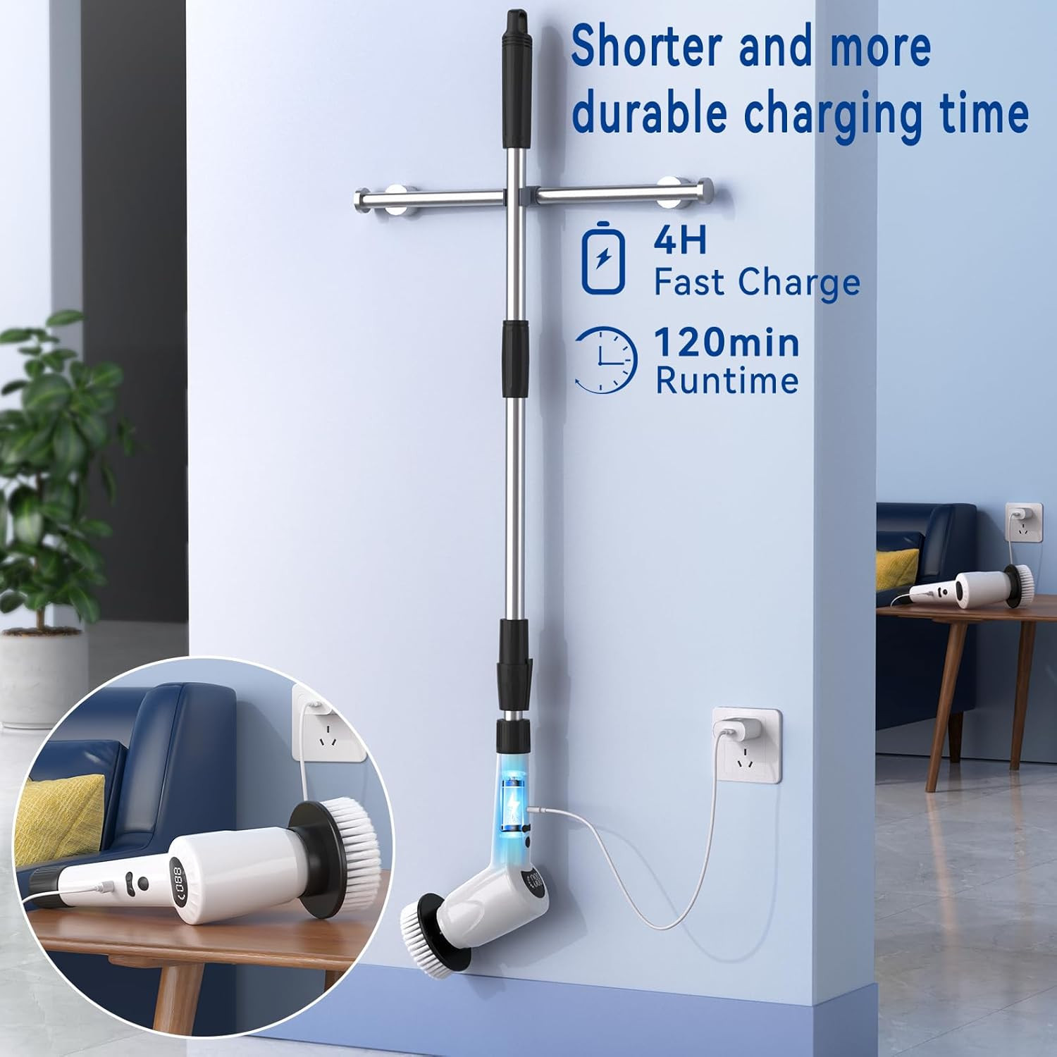 Electric Spin Scrubber，Upgrade Electric Spin Cordless Tub and Tile Scrubber
