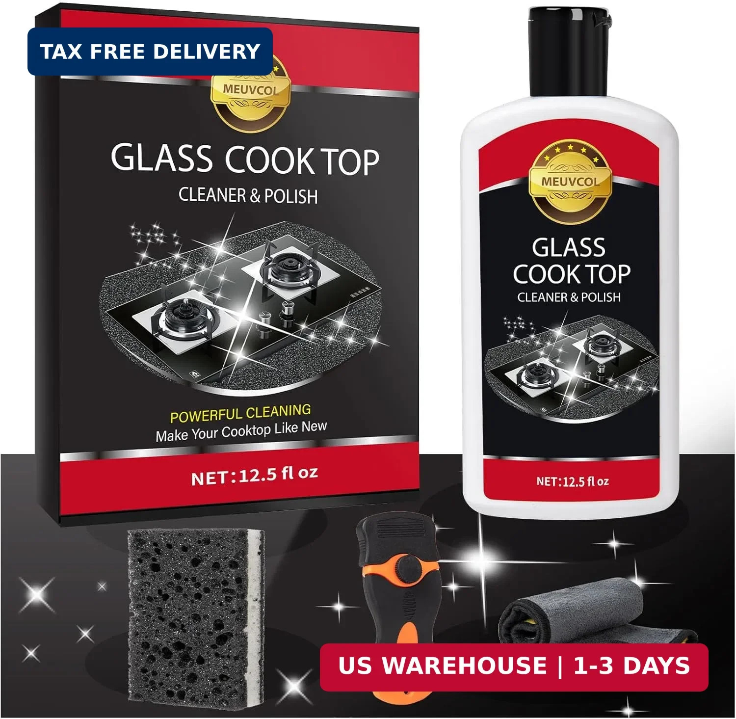 Meuvcol Glass Stove Top Cleaner Kit, 12 Oz Glass Cooktop Cleaner Non-Abrasive, S