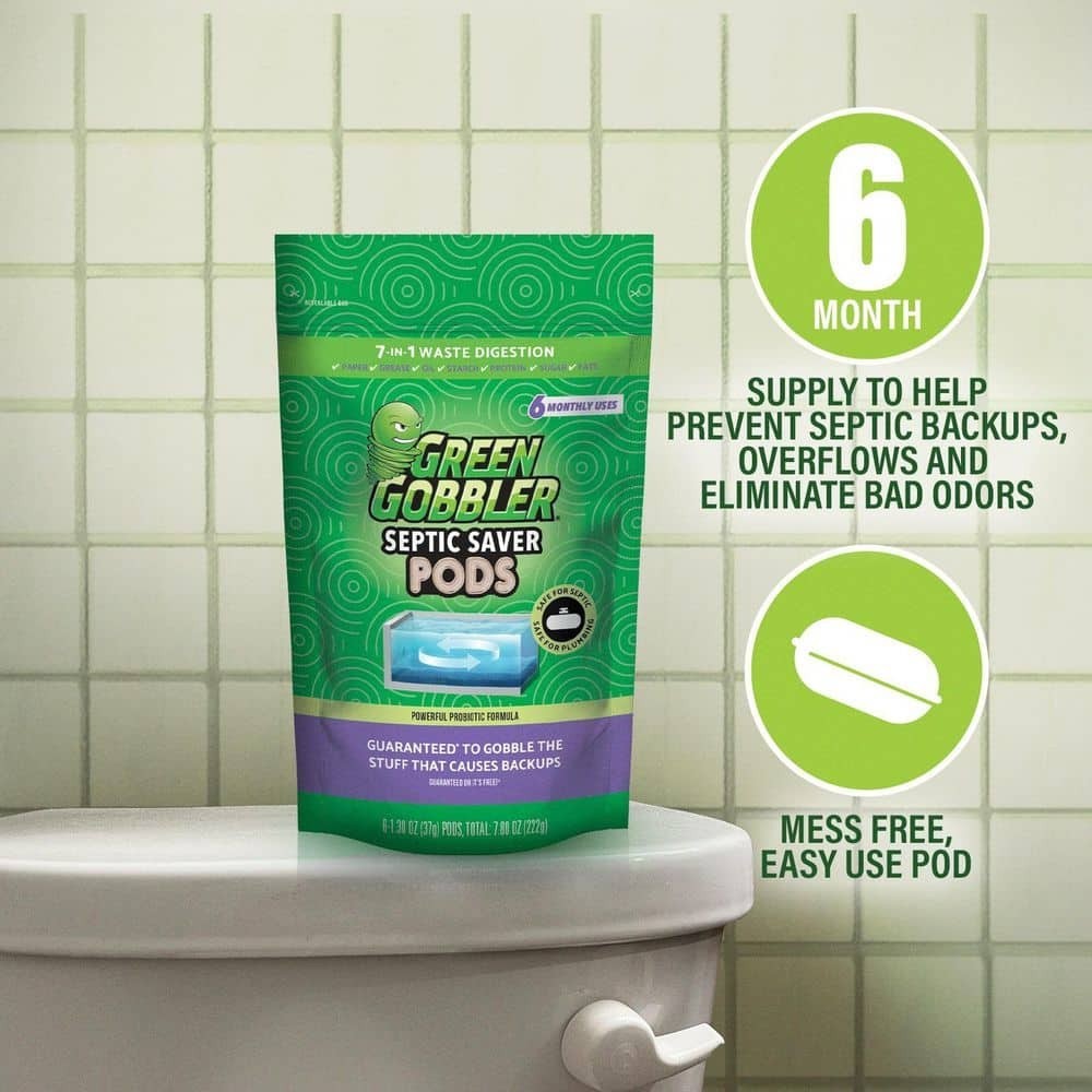 Green Gobbler Septic Saver Bacteria Enzyme Pacs | 6 Month Septic Tank Supply |