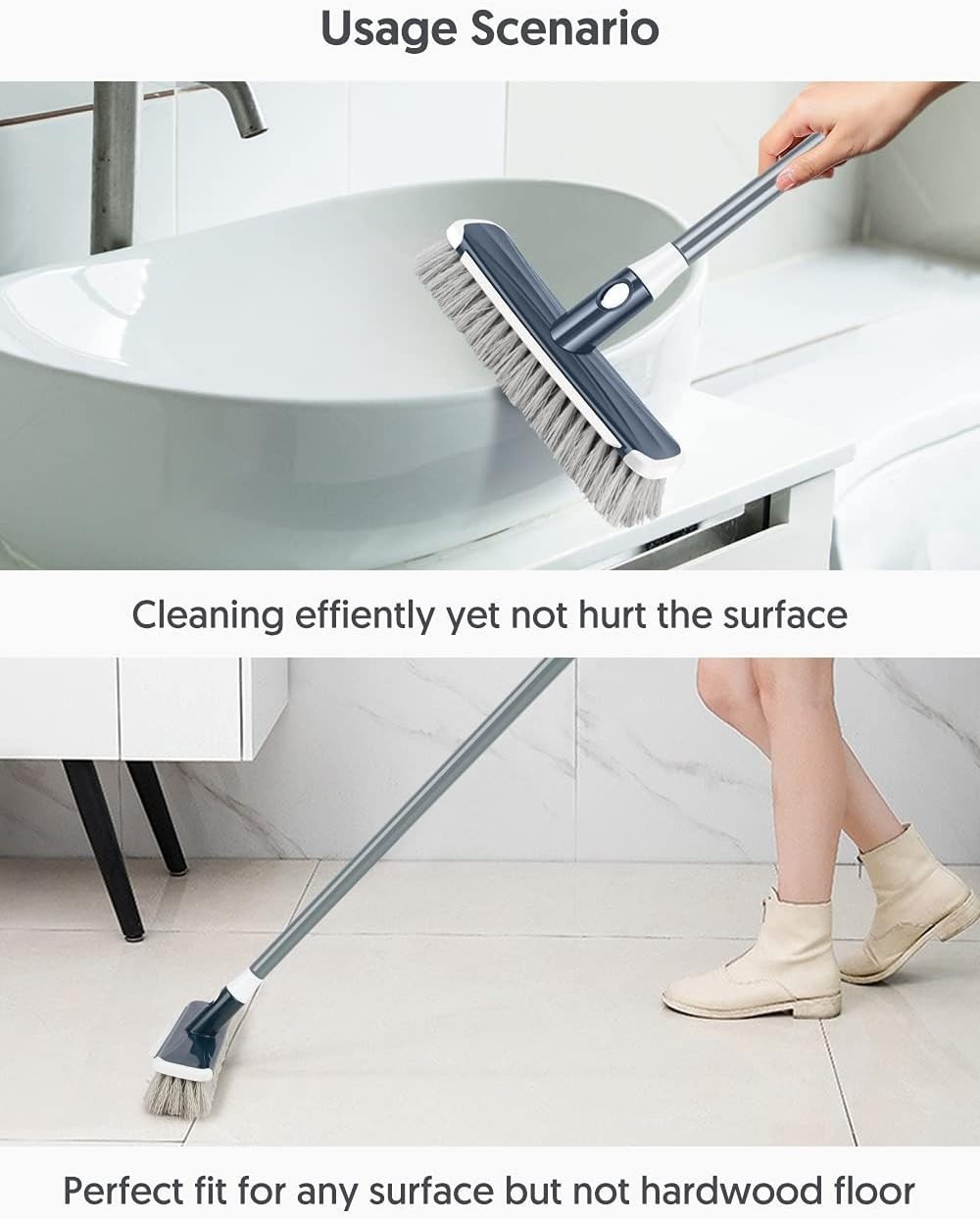 Floor Scrubber with Long Handle, 2 in 1 Scrubbing Brush Stiff Bristle Shower …