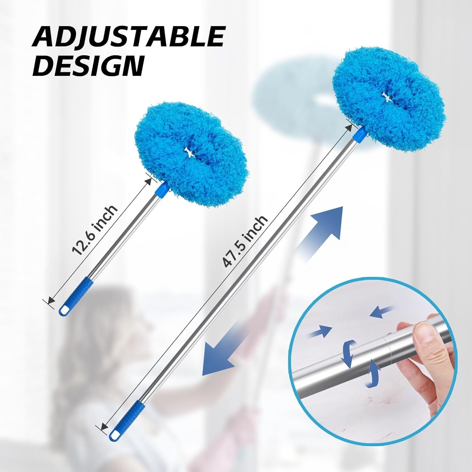 Ceiling Fan Duster with Extension Pole 48in Microfiber Blade Cleaner Long Handle