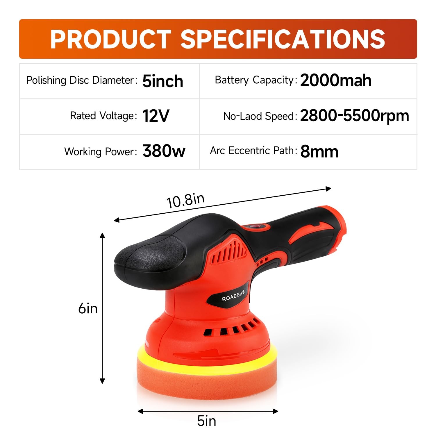 Cordless Car Buffer Polisher with 2PCS 2.0Ah Battery, (5 Inch/6 Inch)8 Variable