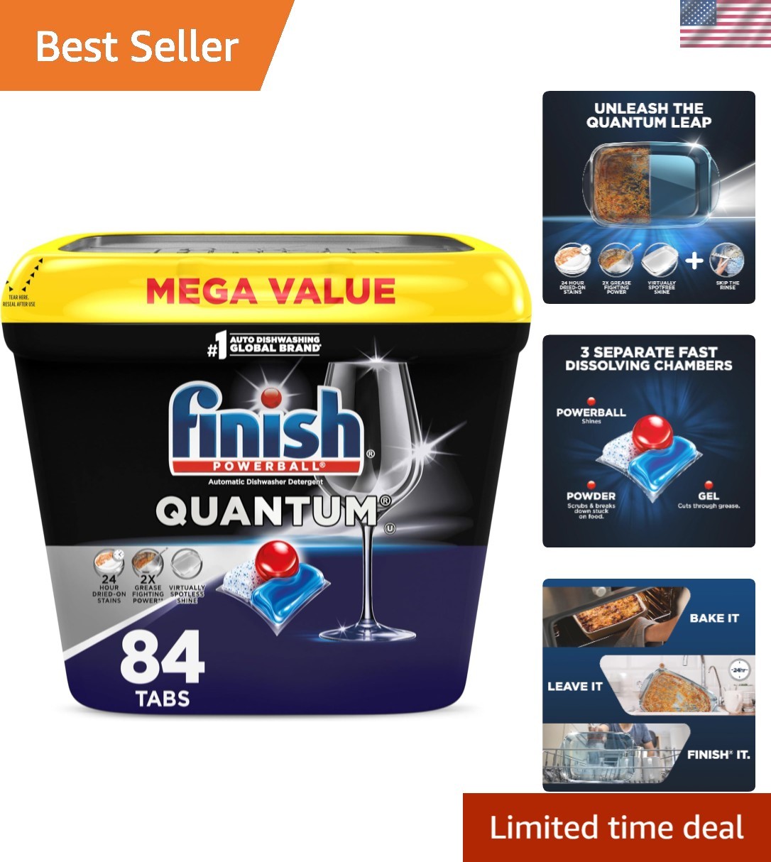 Quantum Dishwasher Pods, No Pre-Rinse Dishwasher Detergent Soap Removes 24HR …