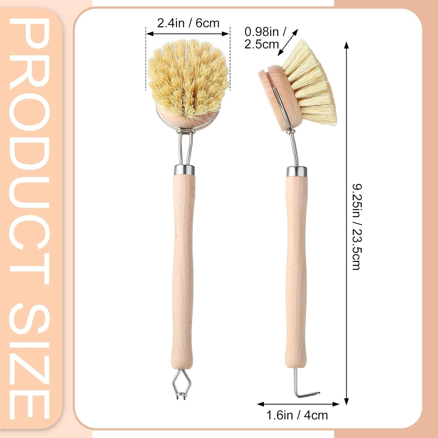 “4 Pcs Kitchen Dish Brush with Beechwood Handle Natural Wooden Handle Scrub Br..