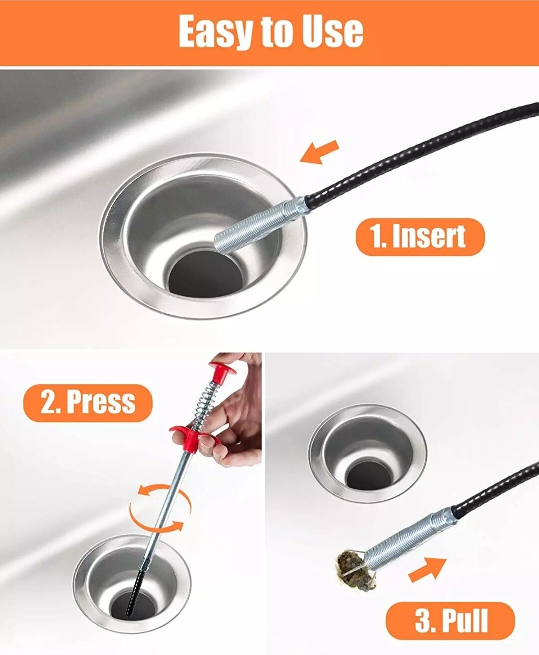 6+1 pcs Hair Drain Cleaner Tool 25″ Snake Drain Clog Remover Tools for Sink Tube