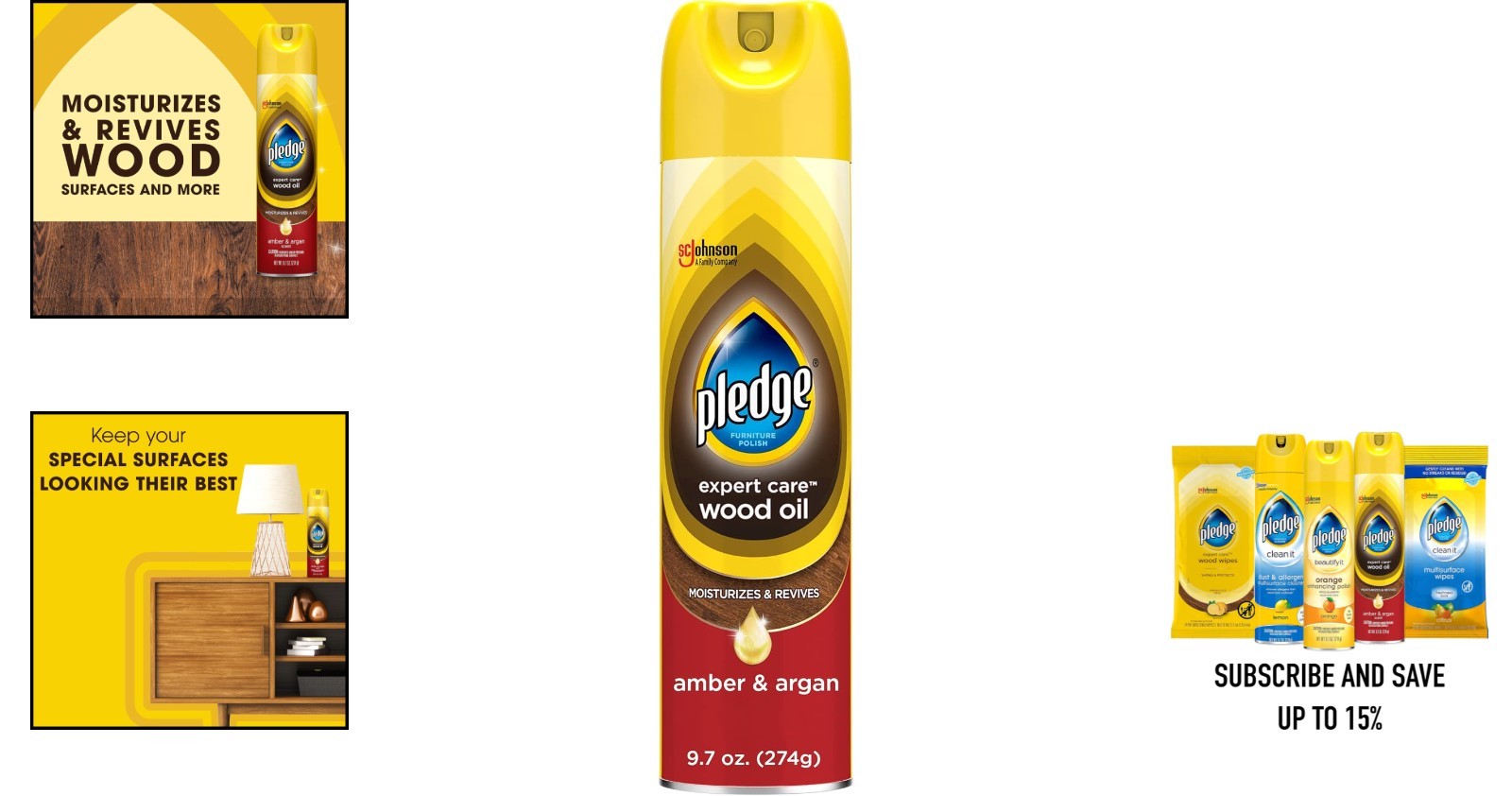 Pledge Moisturizing Wood Oil – Revive & Protect with Amber & Argan Scent, 9.7oz