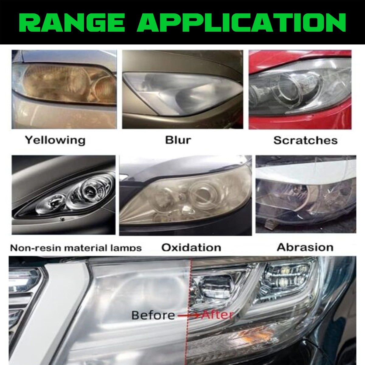 Headlight Restoration Kit for Scratches & Yellowing, Car Lens Polish & Cleaner