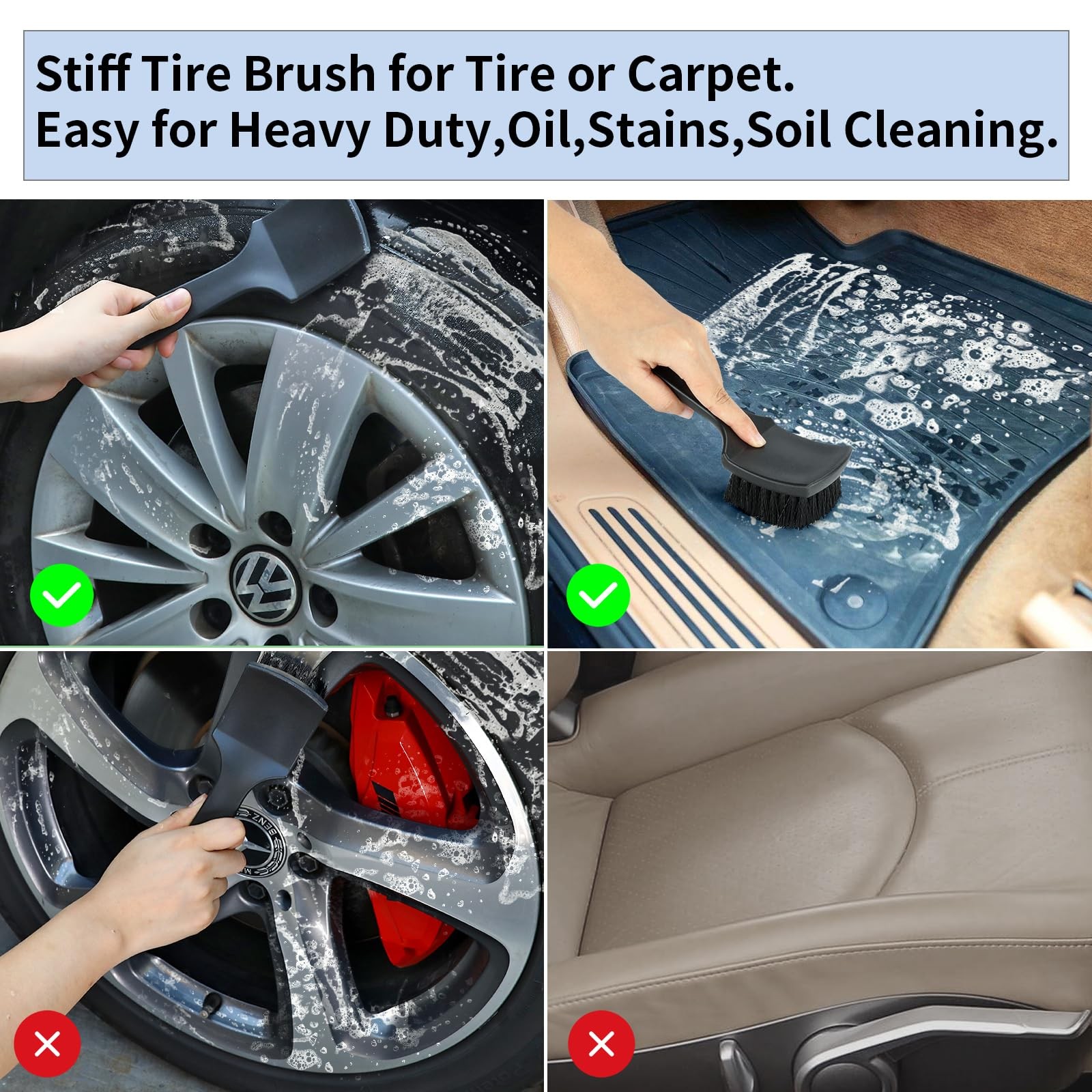 Wheel Rim & Tire Brush Set, Soft & Stiff Bristle Wash Cleaning Supplies Kit f…