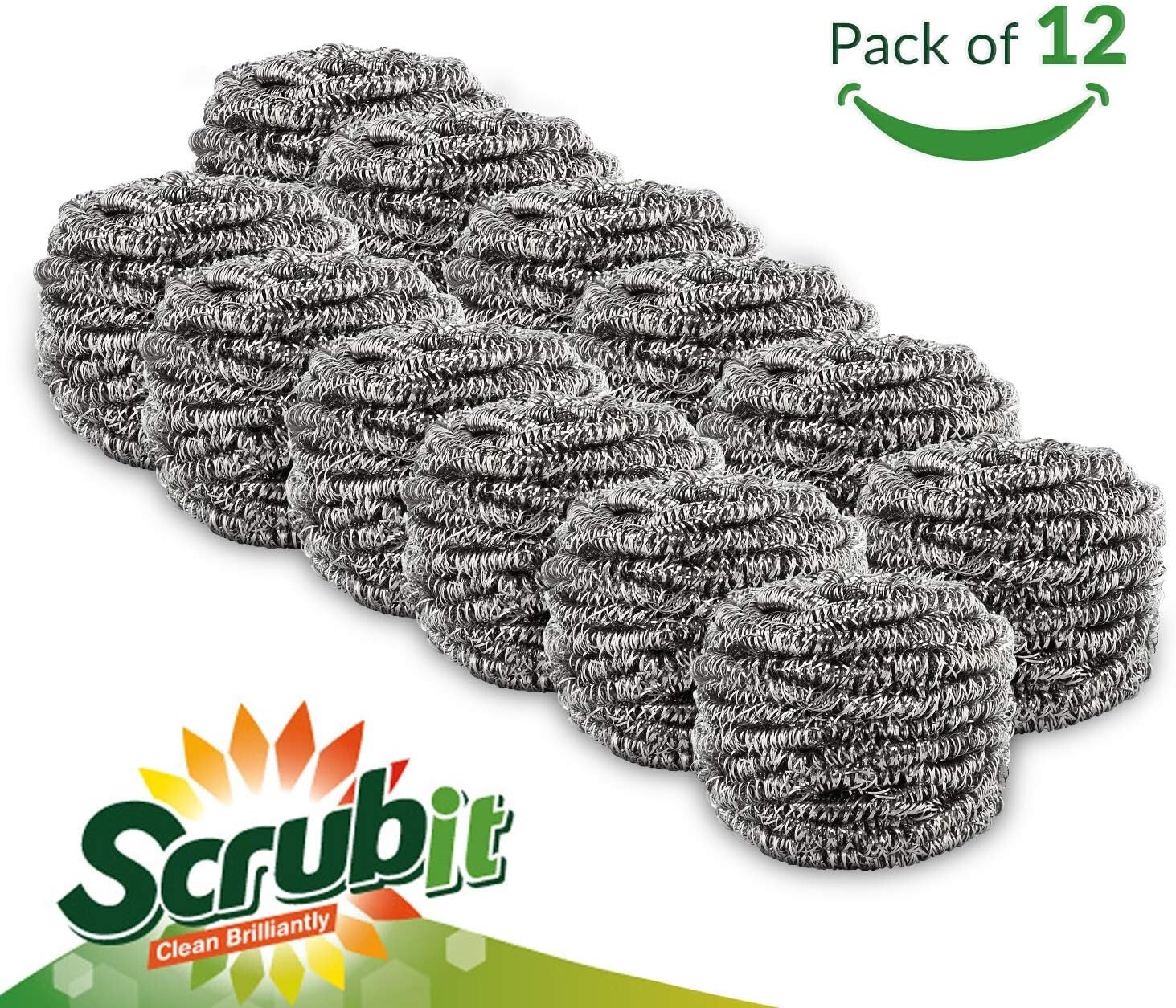 12 Pack Stainless Steel Scourers by Scrub It – Steel Wool Scrubber Pad used f…