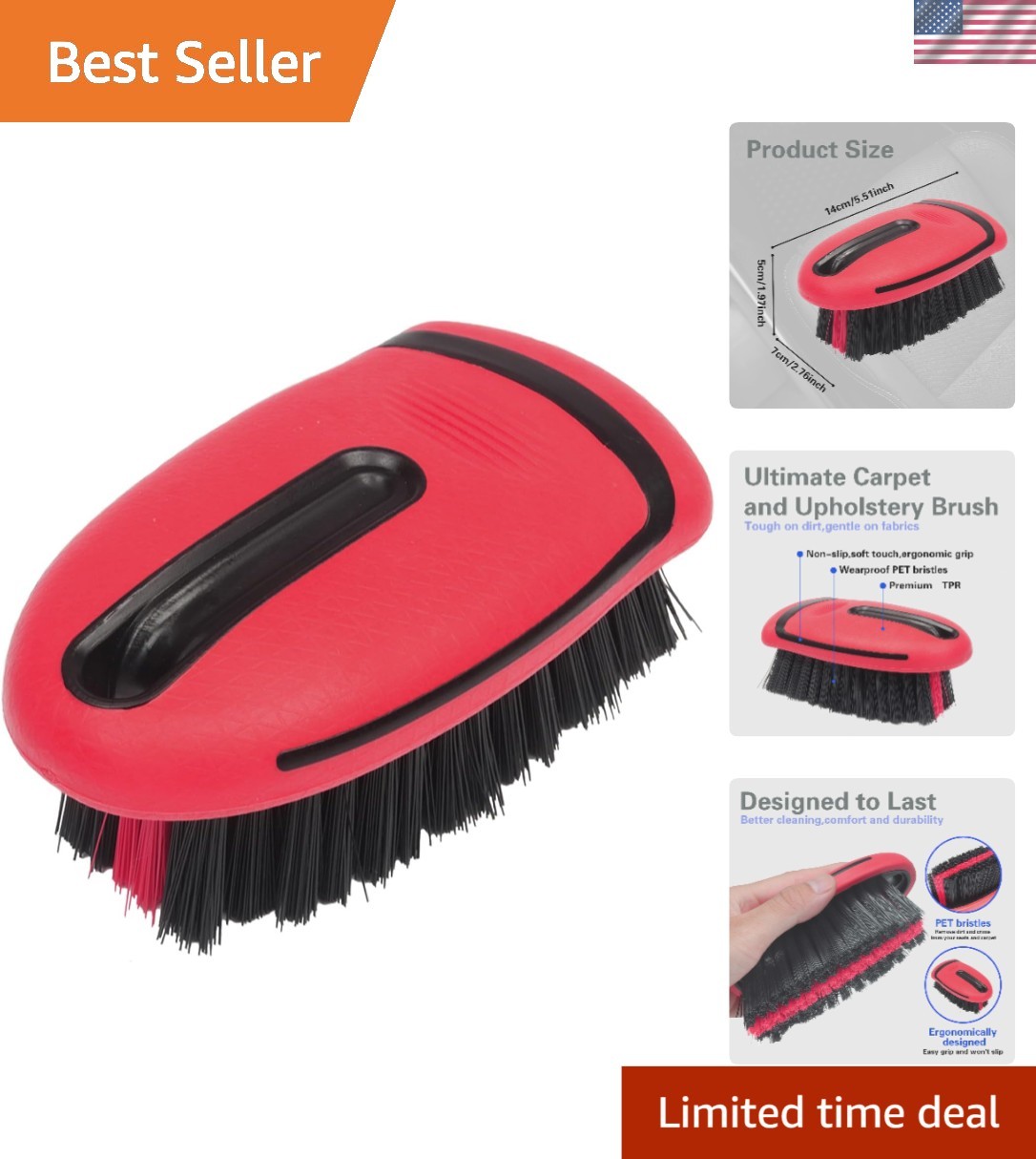Compact Carpet Brush with Medium Firmness – Ideal for Upholstery & Vehicles