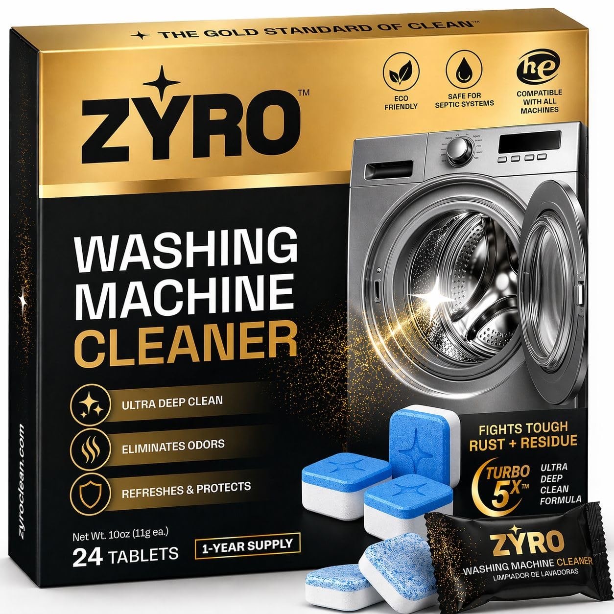 24 PCS Zyro Washing Machine Cleaner Tablets Ultra Deep Clean Eliminates Odor