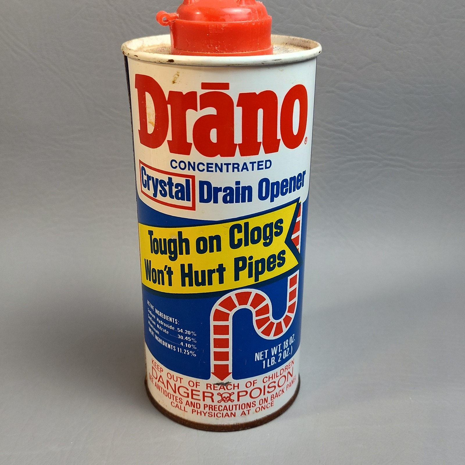 Vintage Drano CRYSTAL Drain Opener 18 oz 1974 Clog Remover Discontinued 70% FULL