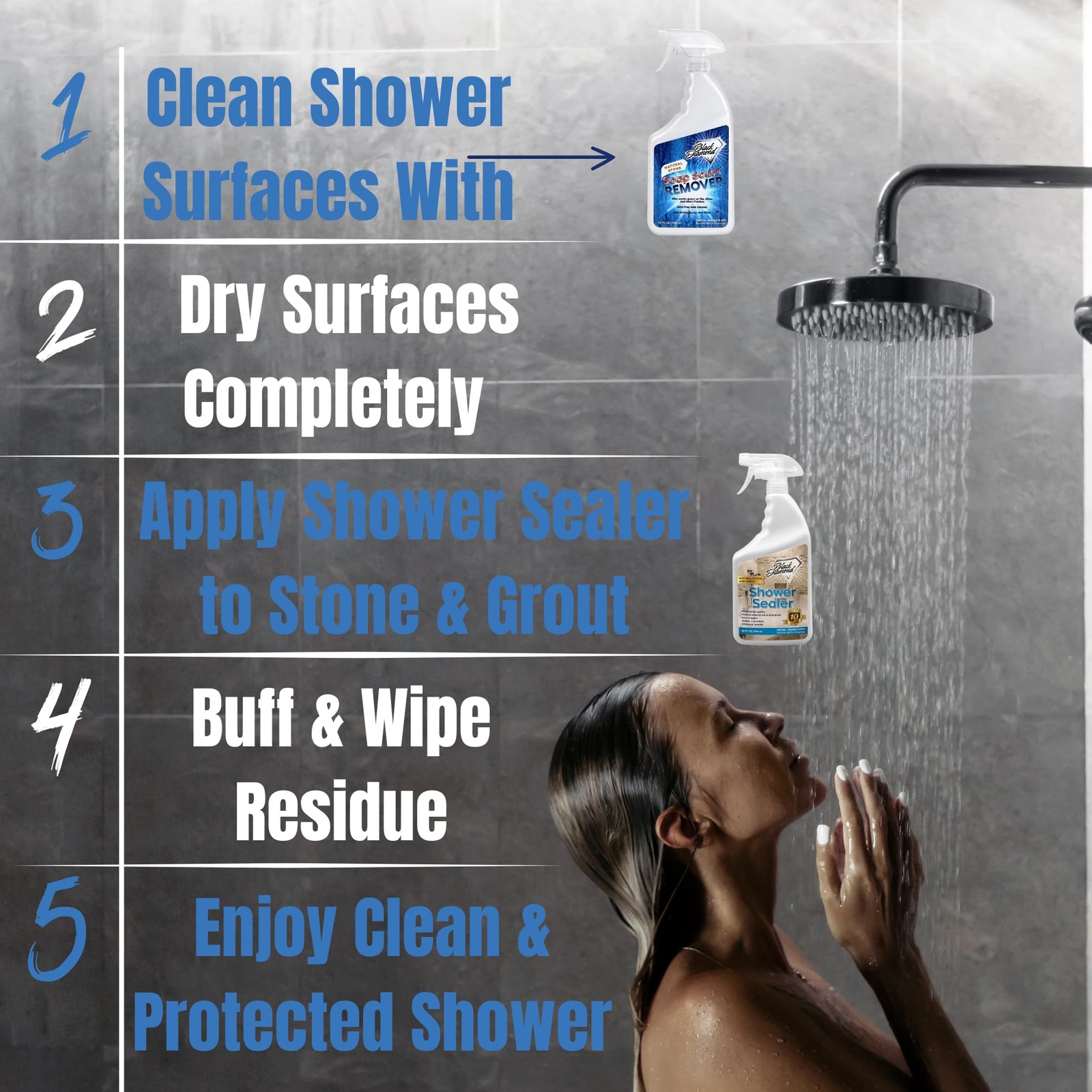 Natural Stone Shower Soap Scum Spray. For Cleaning Bathtubs, Glass Doors, Tub…